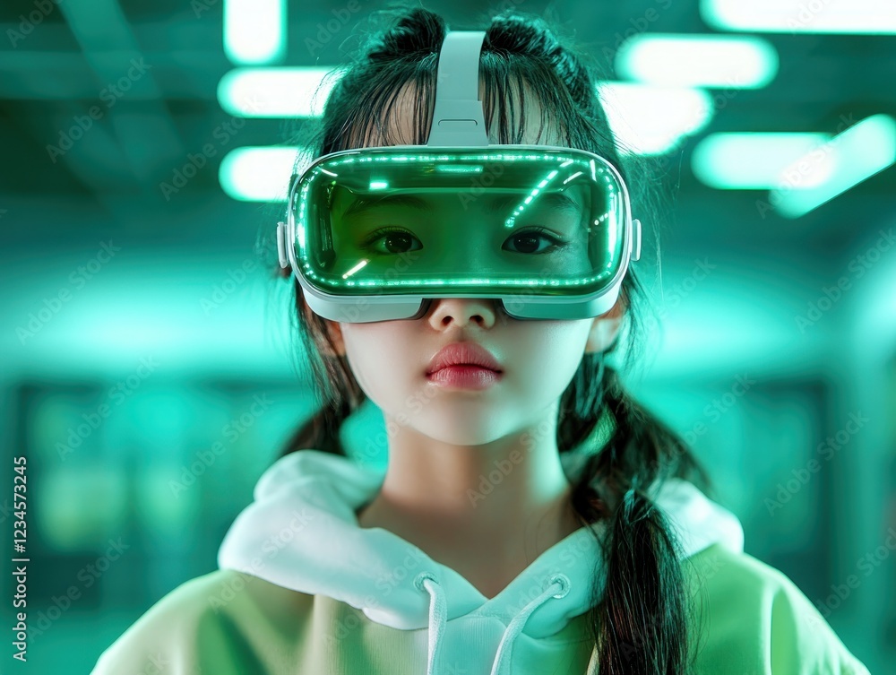 Poster immersive learning a student using vr goggles to explore a virtual history lesson in a high-tech cla