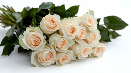 Obraz premium Peach roses bouquet, studio shot, white background, romantic gift