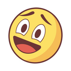 cheerful cartoon emoji face. happy yellow emoji with big smile. excited emoji expression with wide eyes.
