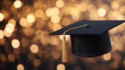 Flying Graduation Cap Celebrating Academic Achievement with Glowing Background Symbolizing Financial Support and Scholarship Opportunities