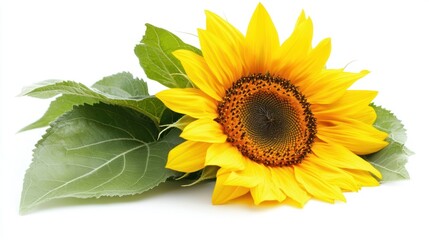Fototapeta premium Isolated sunflower, vibrant yellow, studio shot, against white background