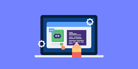 Creating content with AI automation, Virtual chatbot generates text content from prompt, conceptual vector illustration.