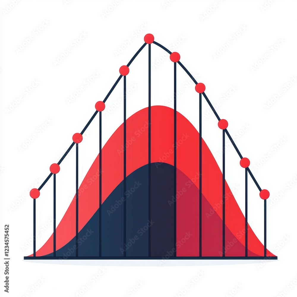Aufkleber a stylized graph depicting a bell curve with peaks and red highlights, illustrating statistical data