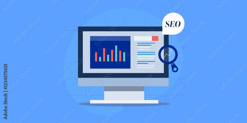 Poster search engine visibility and web traffic analysis e-business concept. digital marketing kpi graph on