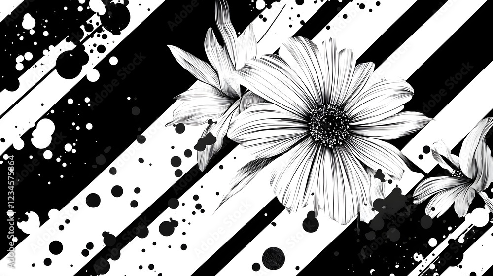 Aufkleber striking monochrome image of vibrant gerbera daisy flowers set against a dramatic black and white ba