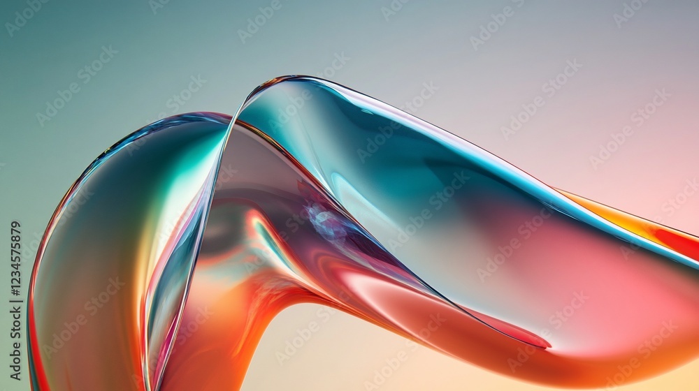 Poster abstract fluid shape in blue, orange and pink with a subtle background color gradient