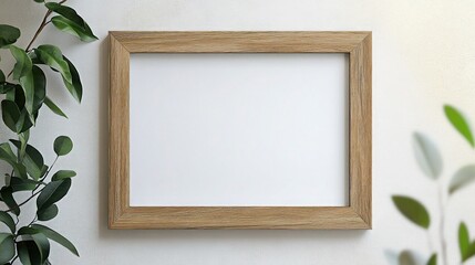 Image frame mockup on a clean, matte background with a natural wooden border, perfect for displaying modern or vintage artwork.