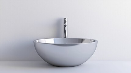 A sleek, modern chrome sink with a minimalist design, set against a simple wall background, emphasizing elegance and functionality.