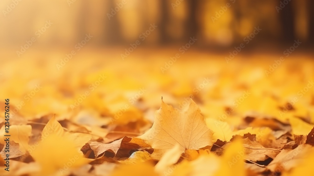 Poster beautiful blurred background of fallen yellow leaves creating a serene autumn atmosphere in soft nat