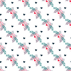 	Lovely pattern design with flowers and hearts.