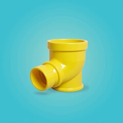 Yellow plastic sewage pipe on blue background, symbolizing plumbing installation and flow.