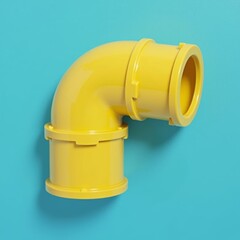 Yellow plastic sewage pipe on blue background, symbolizing plumbing installation and flow.