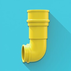 Yellow plastic sewage pipe on blue background, symbolizing plumbing installation and flow.
