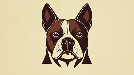 Boston Terrier Portrait, Vintage Style, Beige Background, Pet Logo Design