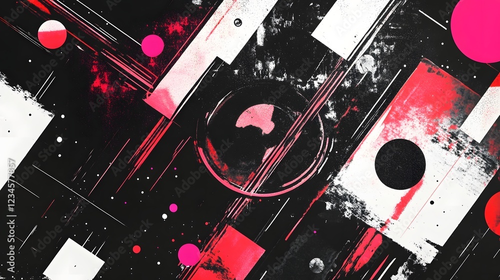 Aufkleber vibrant abstract geometric shapes and splashes of color in dramatic monochrome composition bold dyna