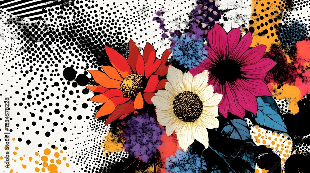 Aufkleber vibrant and colorful floral arrangement with bright petals and leaves in abstract nature background 