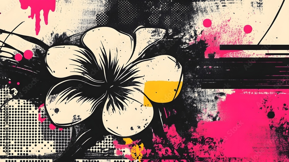 Poster vibrant and striking abstract floral artwork with a dynamic splash of paint grunge textures and a bo