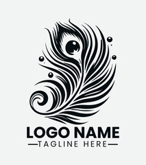 Peacock Feather Logo Design, Elegant Feather Logo, Royal Bird Feather Logo, Luxury Feather, Vintage Feather