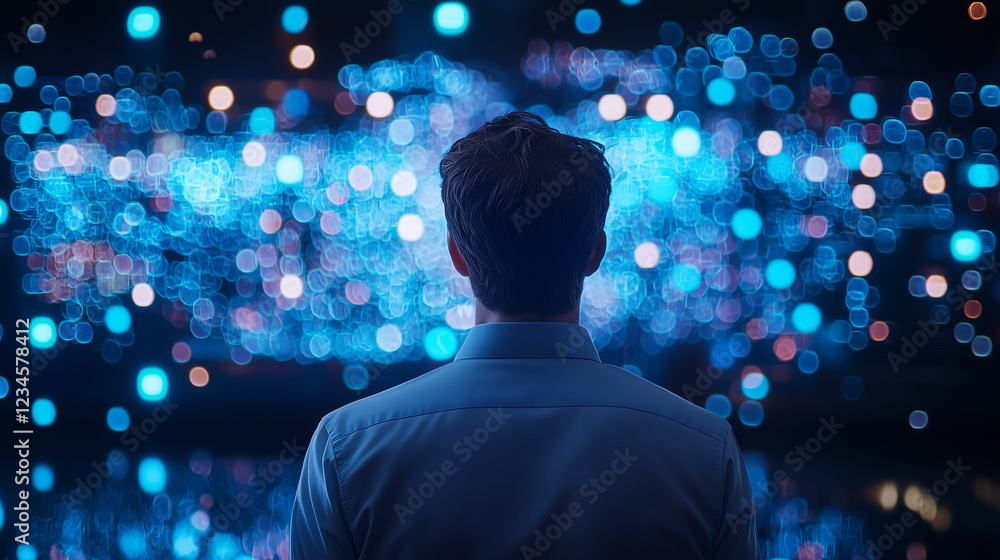 Poster futuristic it engineer in advanced cloud computing server room