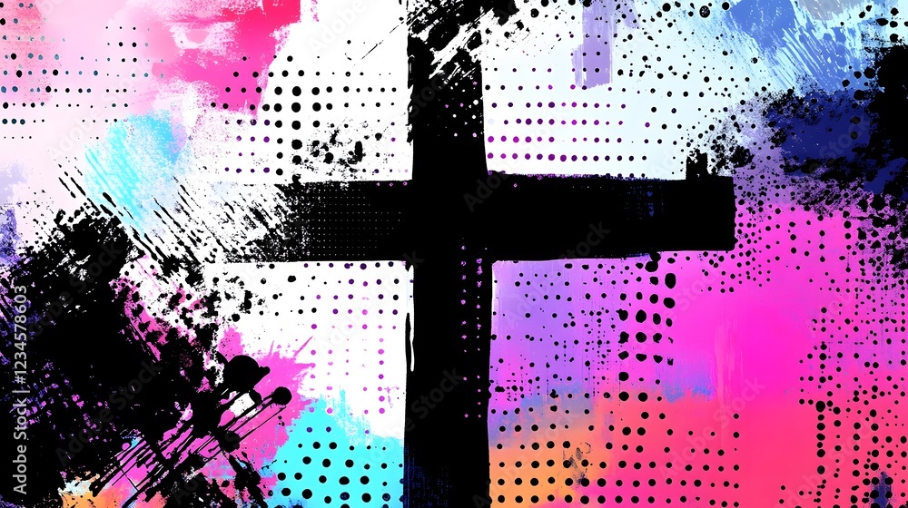 Aufkleber Vibrant Colorful Abstract Splash Digital Background with Paint Dots and Geometric Patterns  Unique and eye catching digital artwork with a dynamic energetic and experimental visual style