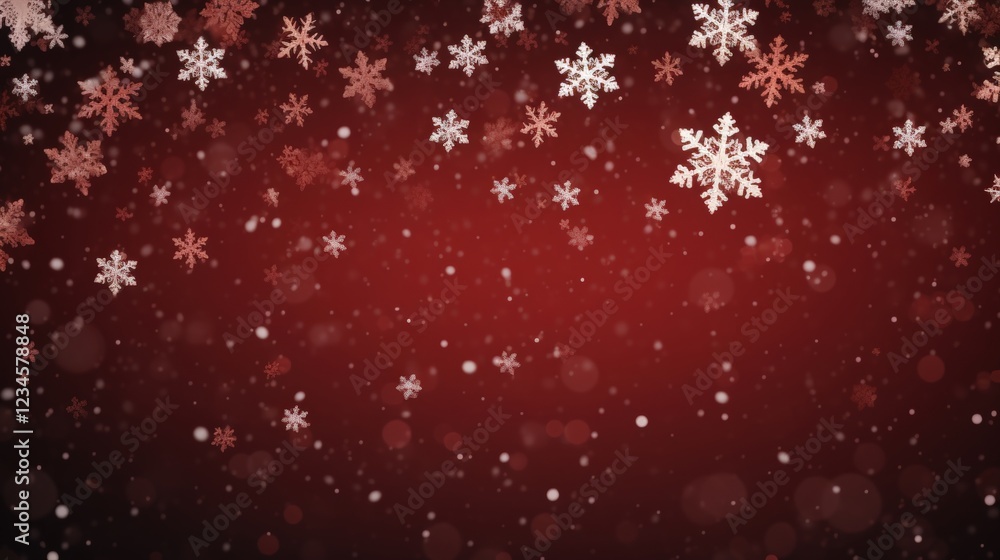 Aufkleber falling snowflakes on dark red background creating chaos and enhancing the atmosphere of winter wond