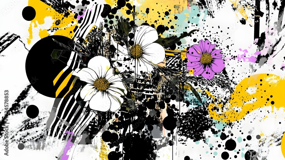 Poster vibrant floral explosion of bold colorful strokes and dynamic splashes in a captivating abstract dig