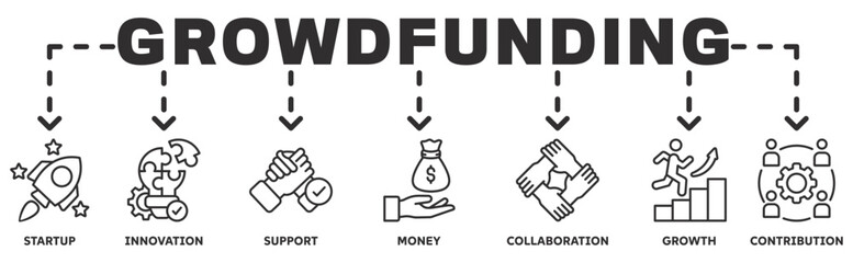 Crowdfunding banner web icon vector illustration concept with icon of startup, innovation, support, money, collaboration, growth, contribution