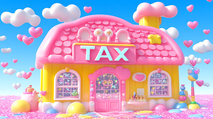 Cute Pastel Pink and Yellow Tax House 3D Render