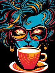 illustrated pop art style cappuccino portrait
