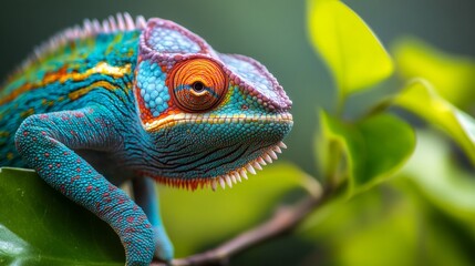 Fototapeta premium A chameleonâ€™s colors are not just camouflage but a language of emotion. 