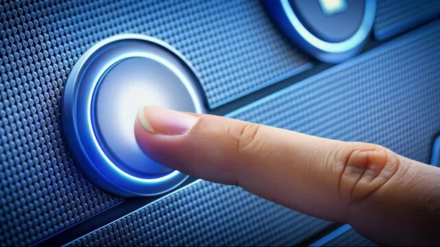 Finger Pressing Glowing Button Representing Technology, Automation, and Smart System Interaction

