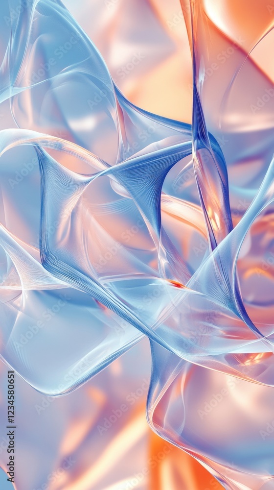 Poster abstract fluid shapes in blue and orange tones creating a dynamic visual