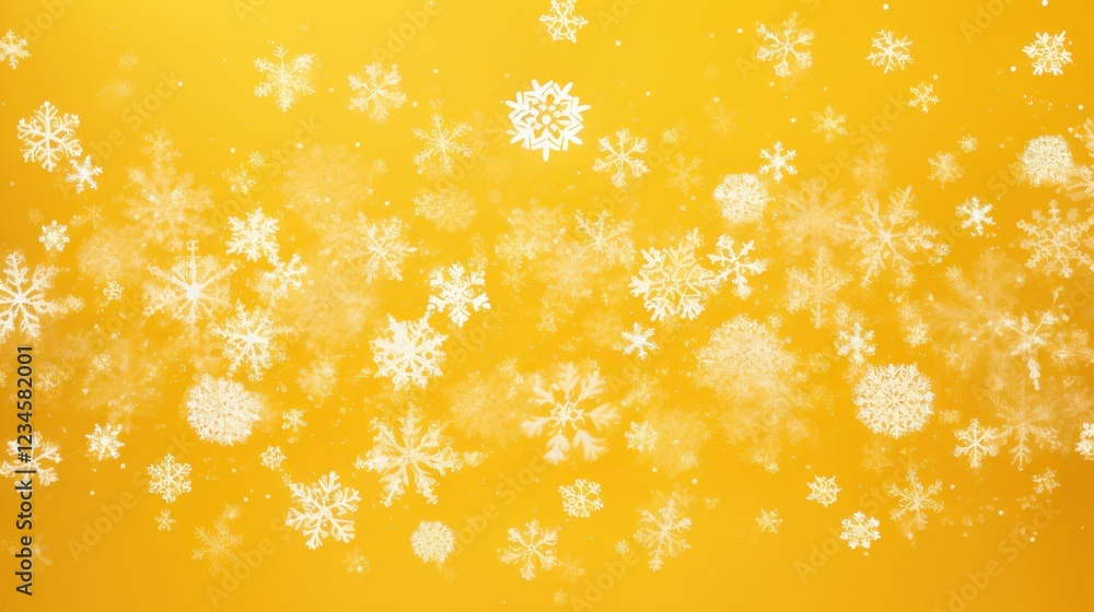 Poster a beautiful display of falling snowflakes on a vibrant yellow background creating a sense of calm am