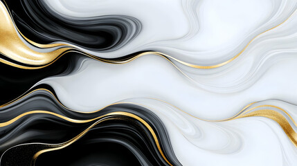 Abstract black, gold, white marble swirls background; elegant design for luxury branding