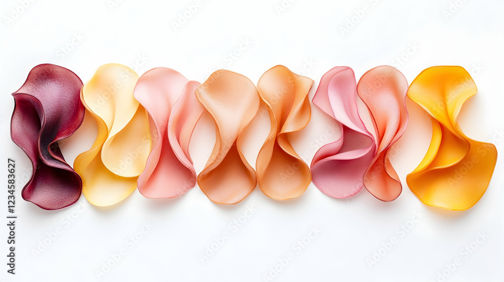 Poster abstract colorful petals arranged on white background; design element for website or print