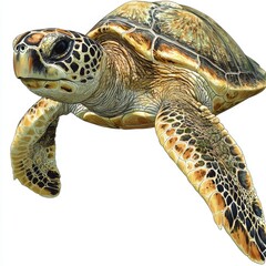 Realistic depiction of a majestic turtle swimming gracefully in clear ocean waters showcasing intricate shell patterns and vibrant colors