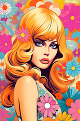 illustrated pop art 60s flower power flower illustration