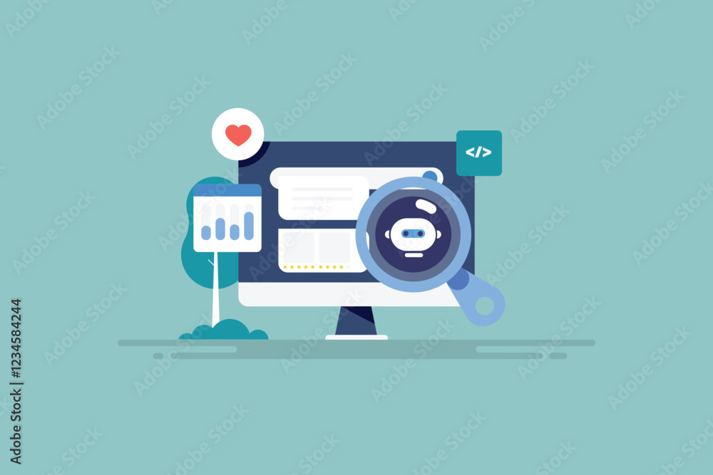 Poster data driven seo, ai assistant display content on search engine page, digital technology concept. vec