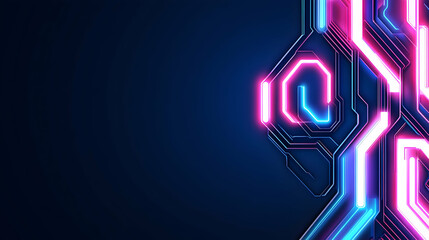 Abstract neon circuit design, dark background, glowing lines, technology concept, ideal for website banners