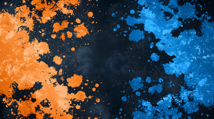 Abstract orange and blue paint splatters on dark background; ideal for gaming or sports design