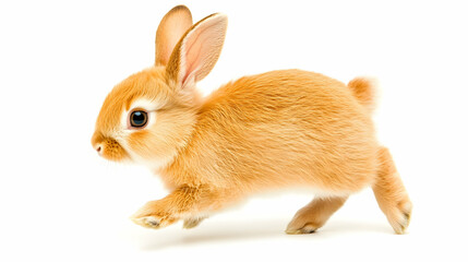 Naklejka premium Adorable orange bunny hopping on white background; Easter, pet, spring