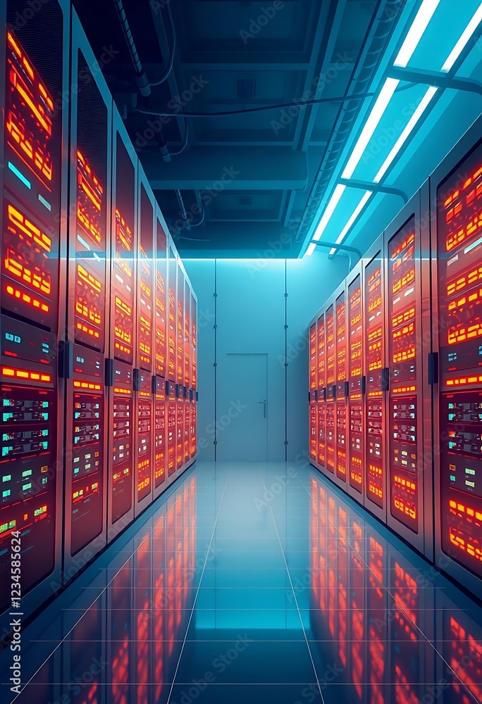 Aufkleber illuminated server racks in a modern data center