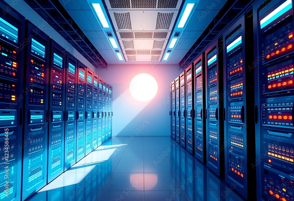 Poster rows of servers in a modern data center