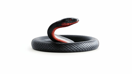 Obraz premium Black snake coiled, studio shot, white background, reptile danger, wildlife image