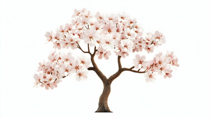 Blooming cherry blossom bonsai tree, isolated on white, spring serenity, ideal for nature, zen, and peace themed designs