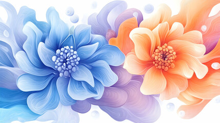 Obraz premium Blue and orange stylized flowers, abstract liquid background, website header, design element