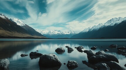 Serene Mountain Lake Reflection: A Tranquil Landscape
