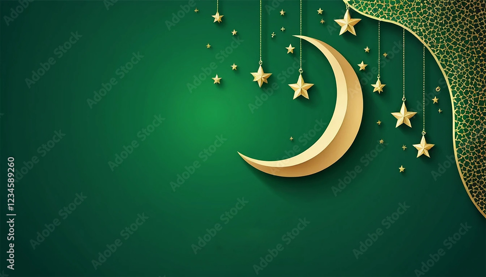 Fototapete elegant template for ramadan event with stars and lantern with green background