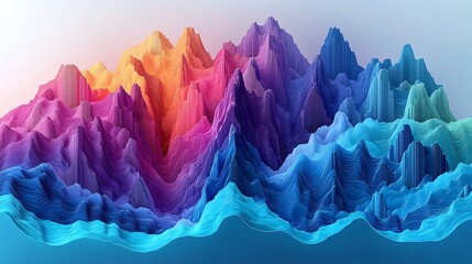 Colorful Abstract Topography Landscape With Peaks Valleys And Layers Of Formations Gradient.