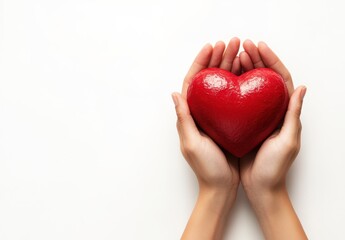 Hands Holding Red Heart on White Background for Love Concept
